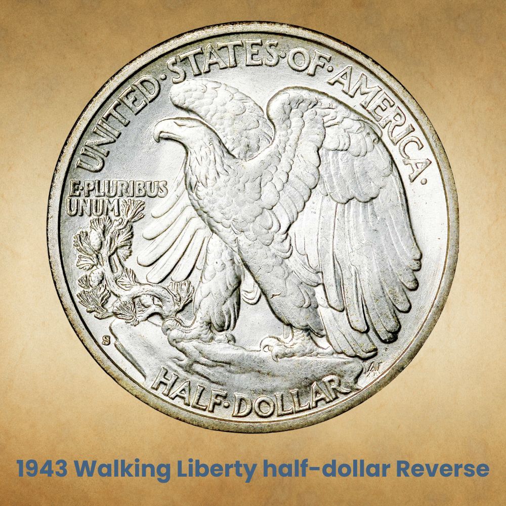 The reverse of the 1943 Walking Liberty half-dollar
