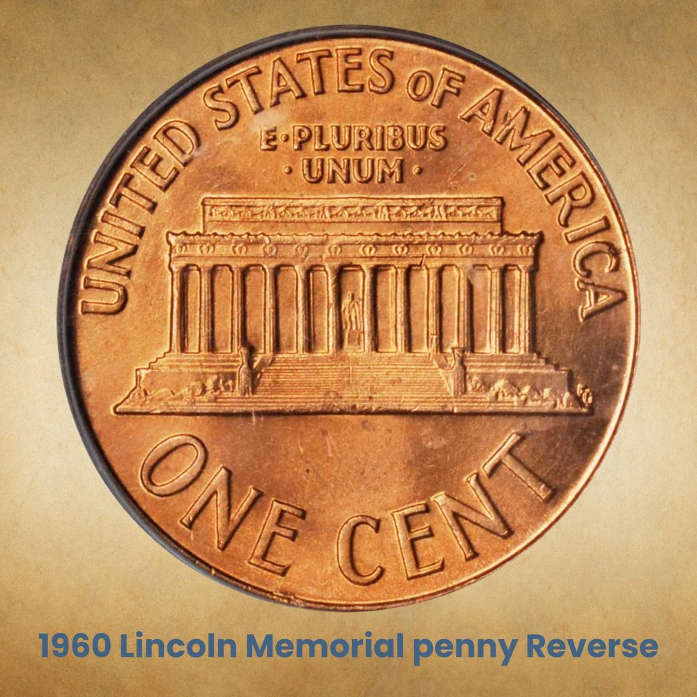 The reverse of the 1960 Lincoln Memorial penny