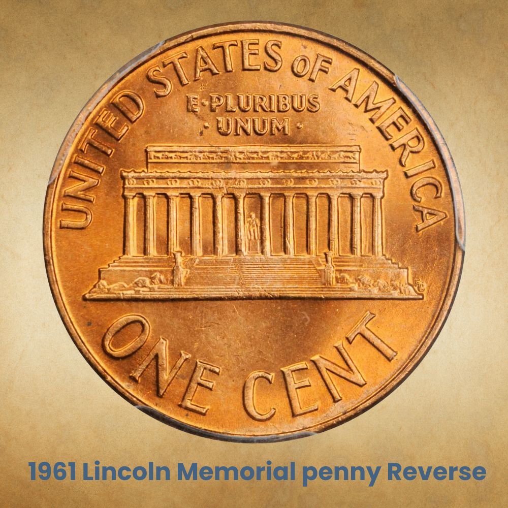 The reverse of the 1961 Lincoln Memorial penny
