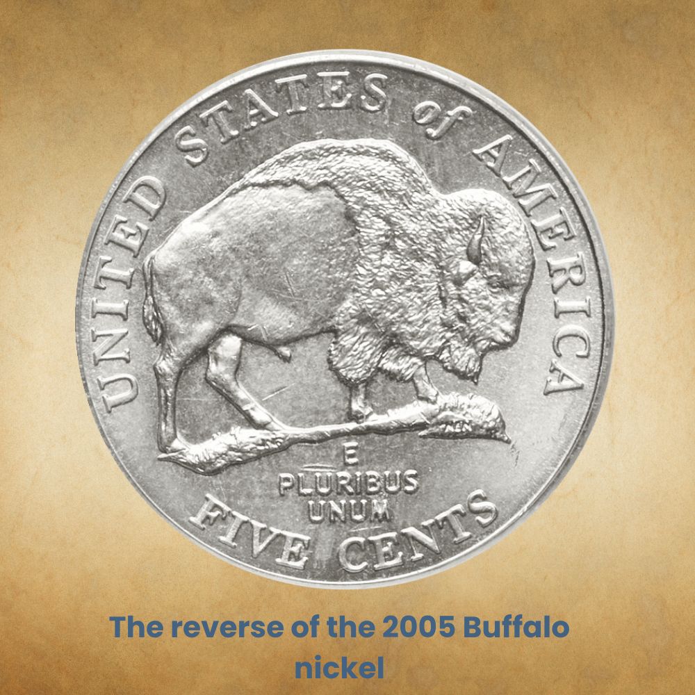 The reverse of the 2005 Buffalo nickel