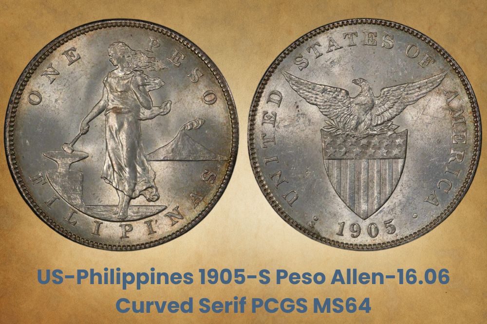 US-Philippines 1905-S Peso Allen-16.06 Curved Serif PCGS MS64