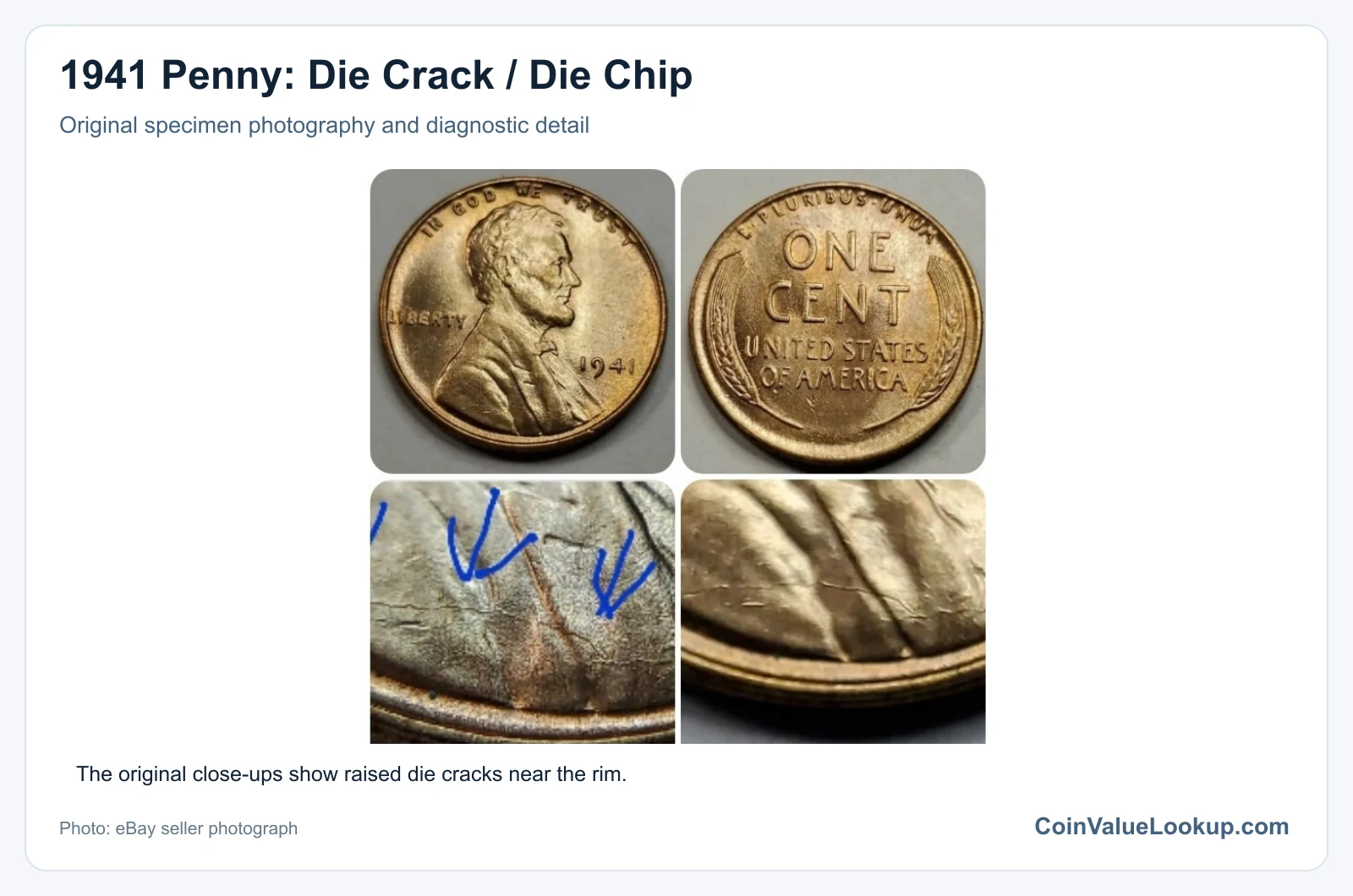 1941 Penny: Die Crack / Die Chip with diagnostic detail