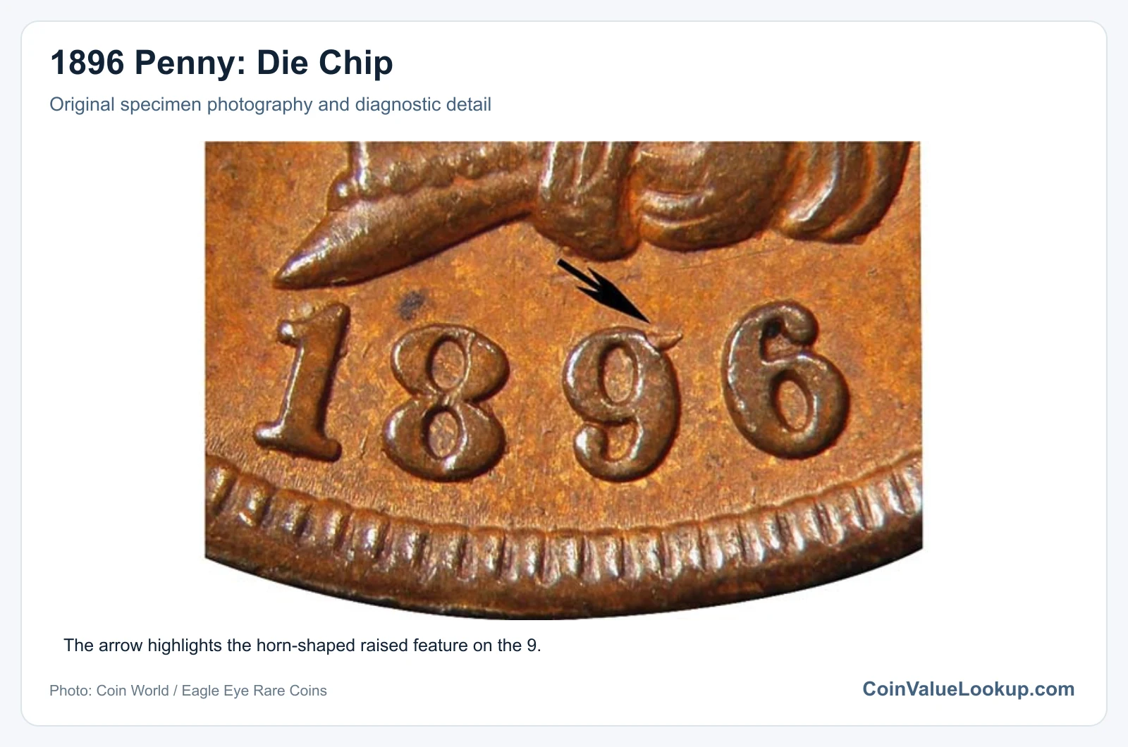 1896 Penny: Die Chip with diagnostic detail