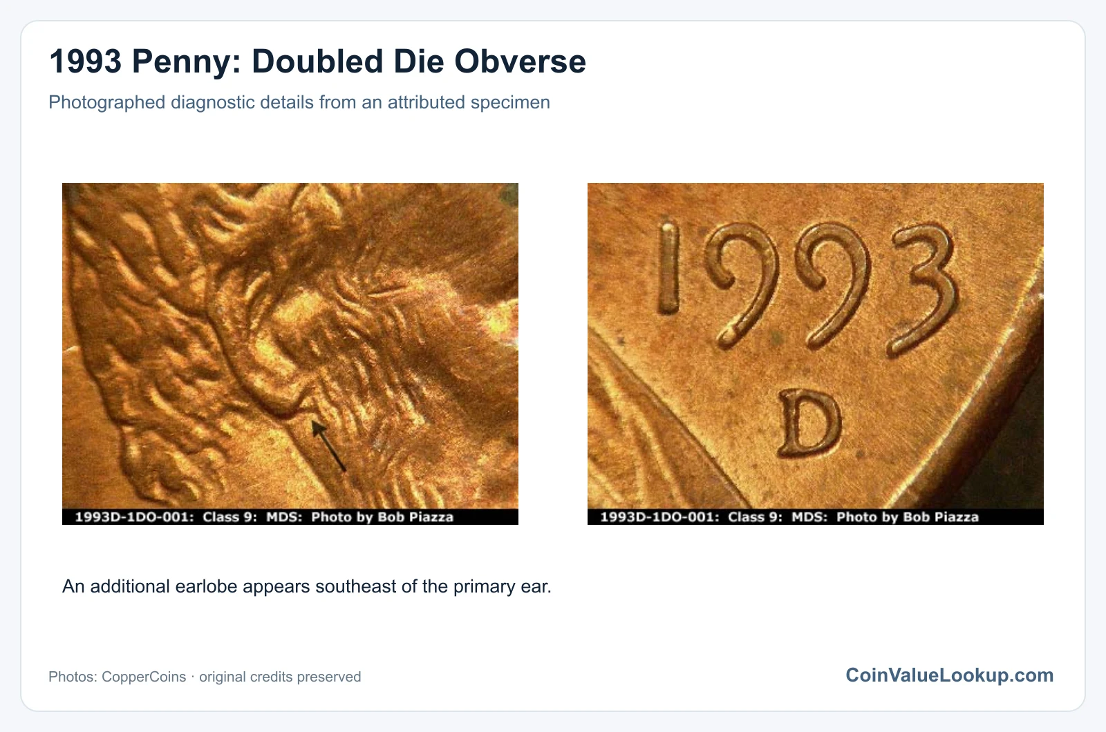 1993 Penny: Doubled Die Obverse with diagnostic detail