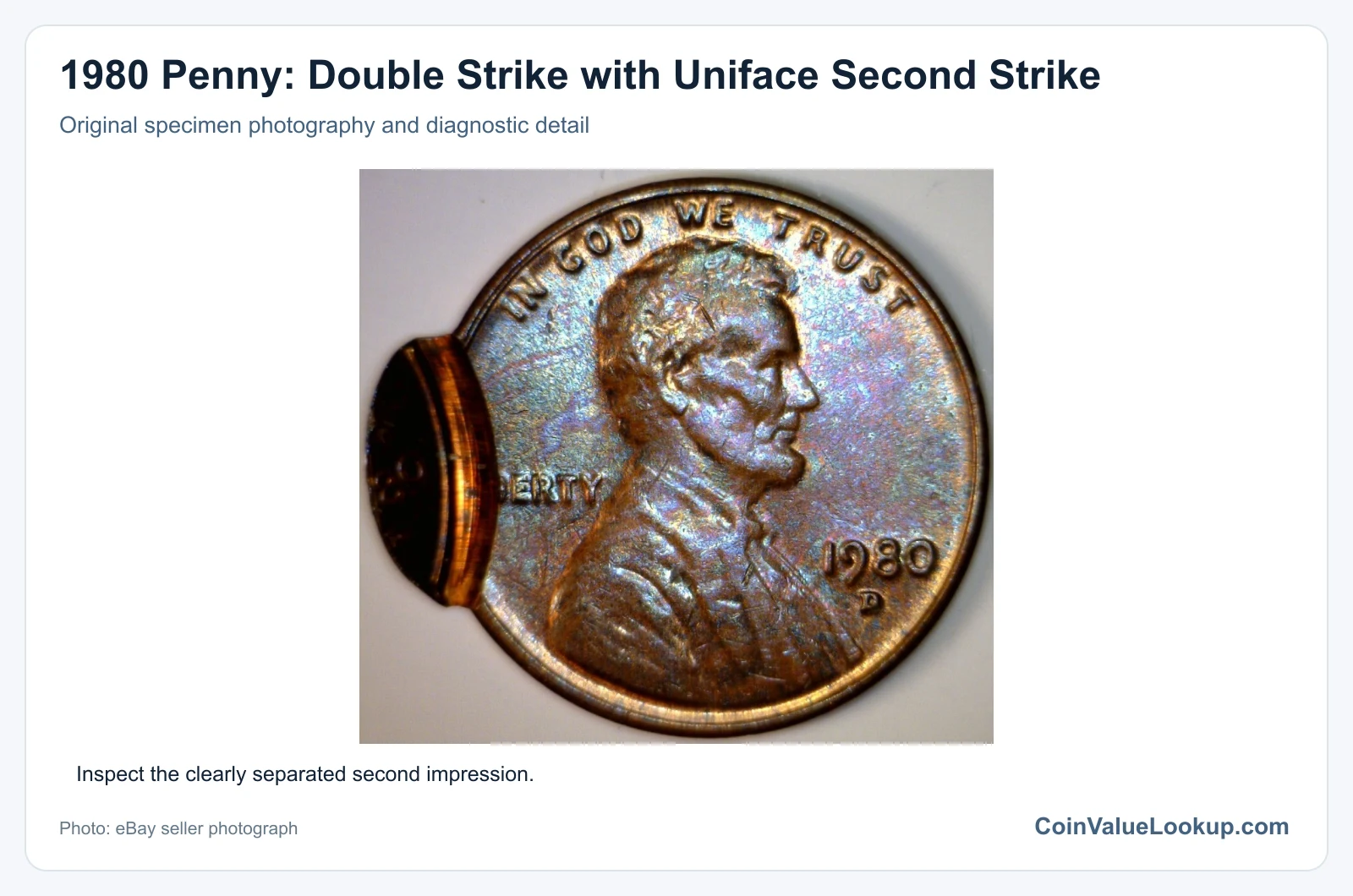 1980 Penny: Double Strike with Uniface Second Strike with diagnostic detail