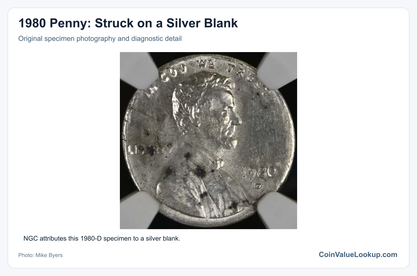 1980 Penny: Struck on a Silver Blank with diagnostic detail