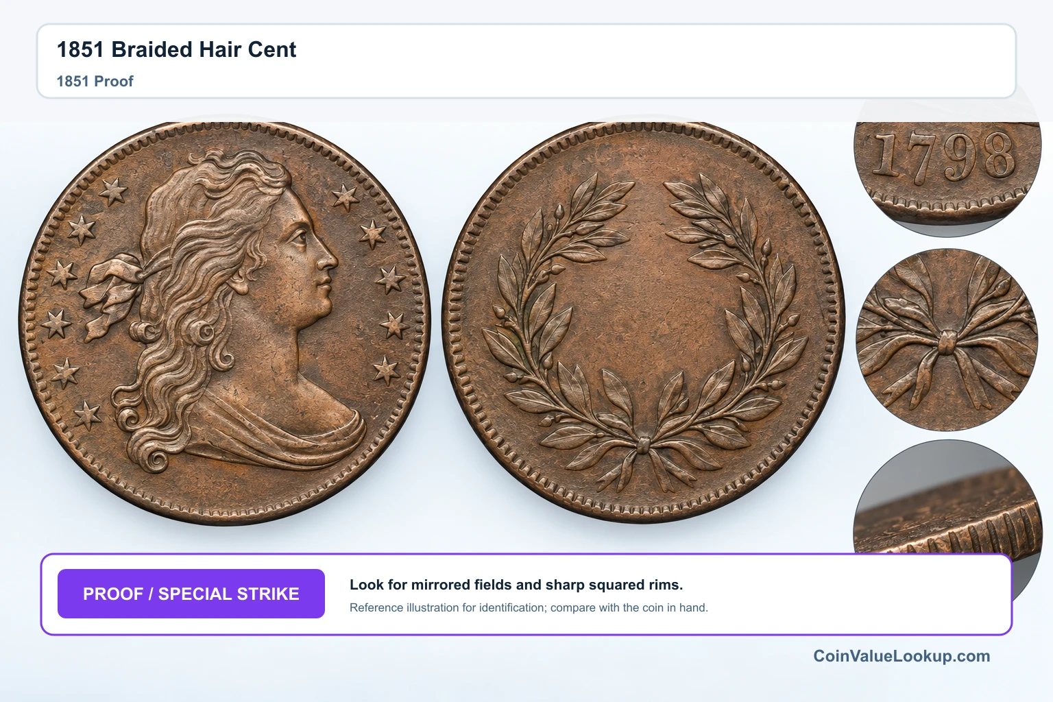 1851 Braided Hair Cent — 1851 Proof