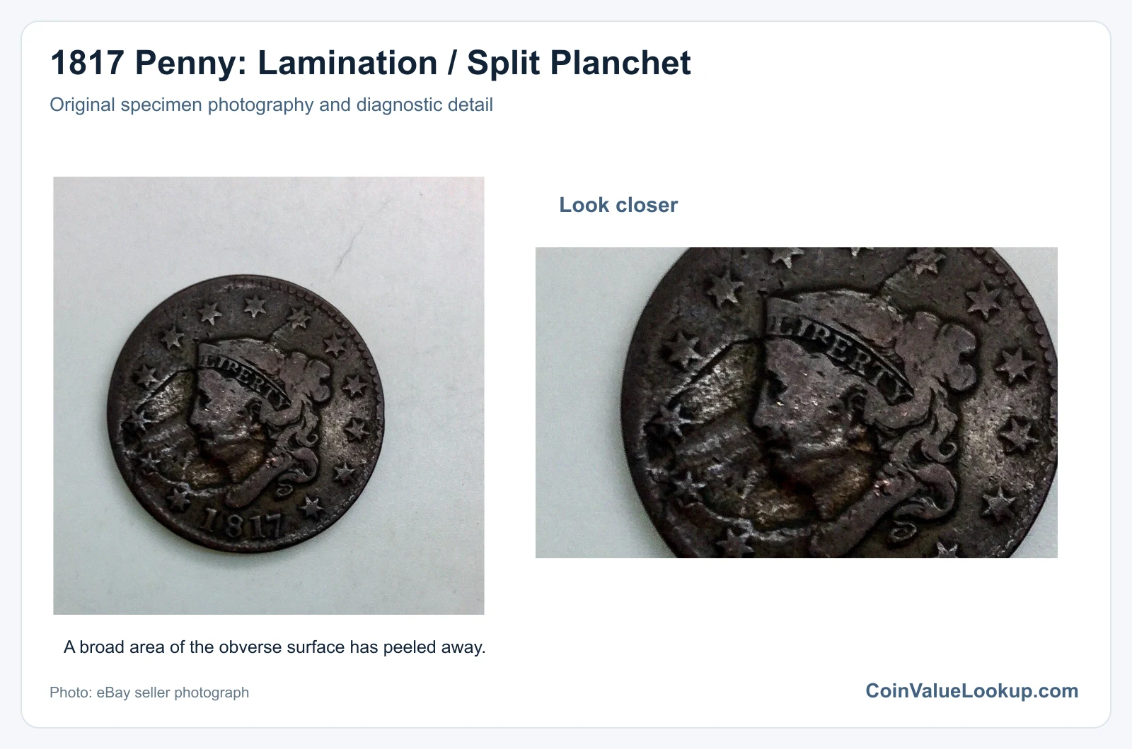 1817 Penny: Lamination / Split Planchet with diagnostic detail