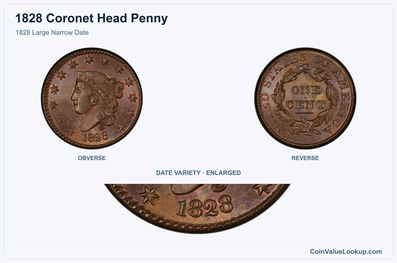 1828 Large Narrow Date with enlarged genuine date detail