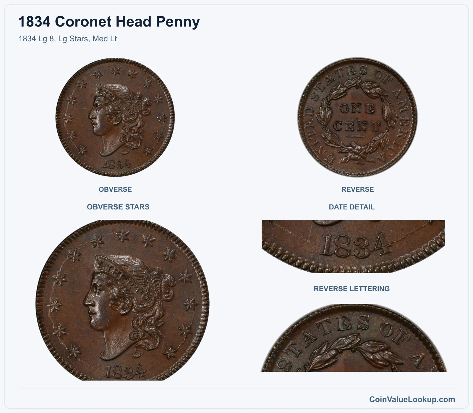 1834 Lg 8, Lg Stars, Med Lt with obverse stars and date details