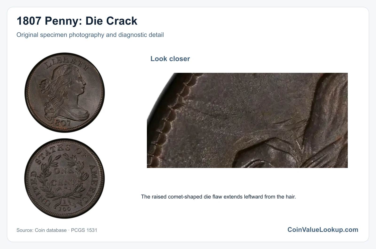 1807 Penny: Die Crack with diagnostic detail