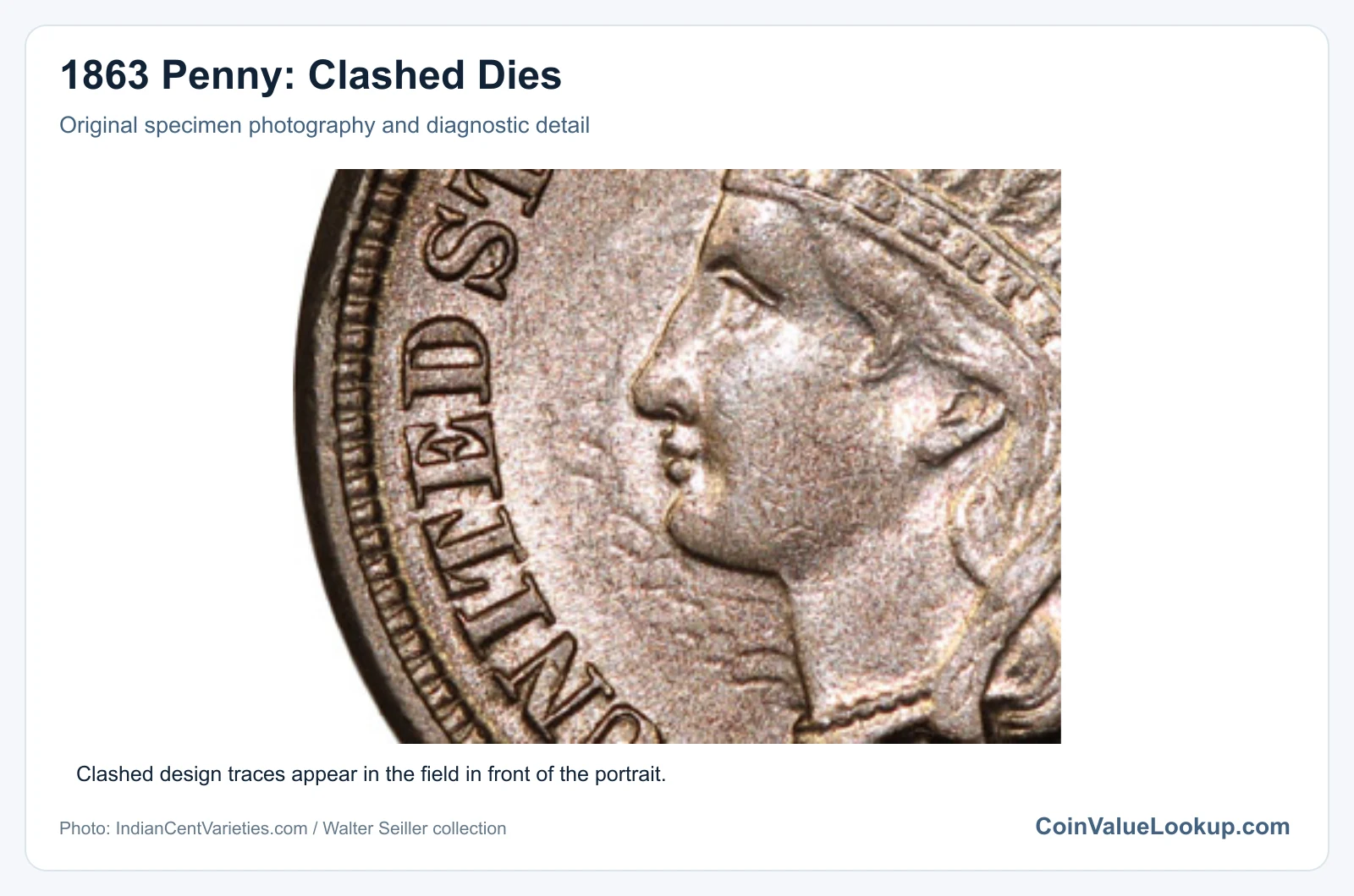 1863 Penny: Clashed Dies with diagnostic detail