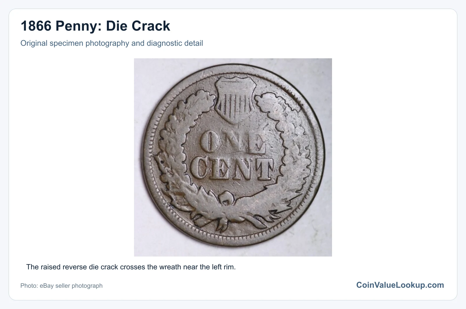 1866 Penny: Die Crack with diagnostic detail