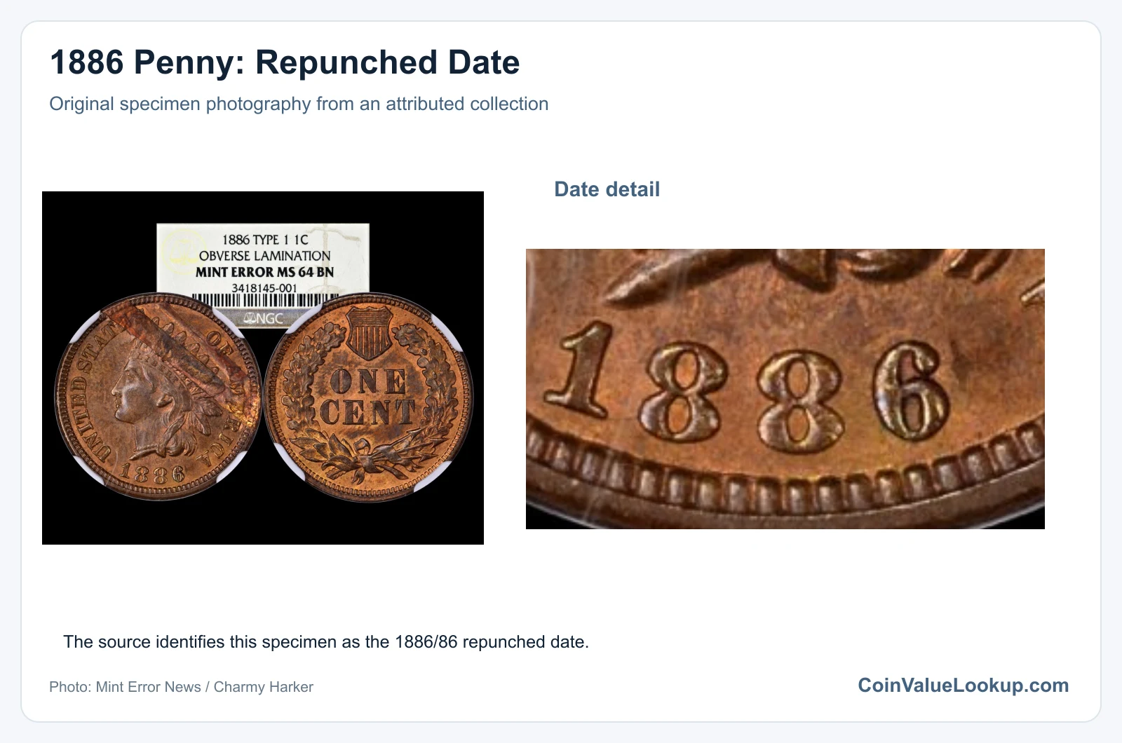 1886 Penny: Repunched Date