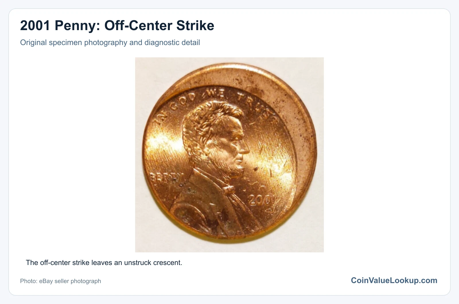 2001 Penny: Off-Center Strike with diagnostic detail