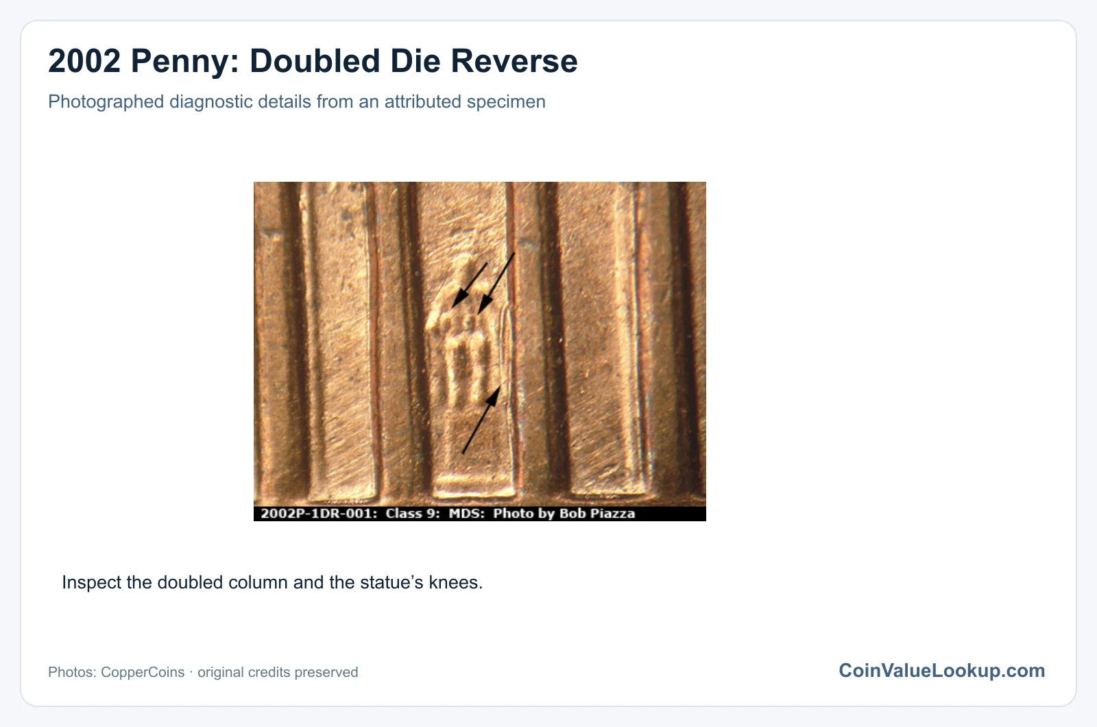 2002 Penny: Doubled Die Reverse with diagnostic detail
