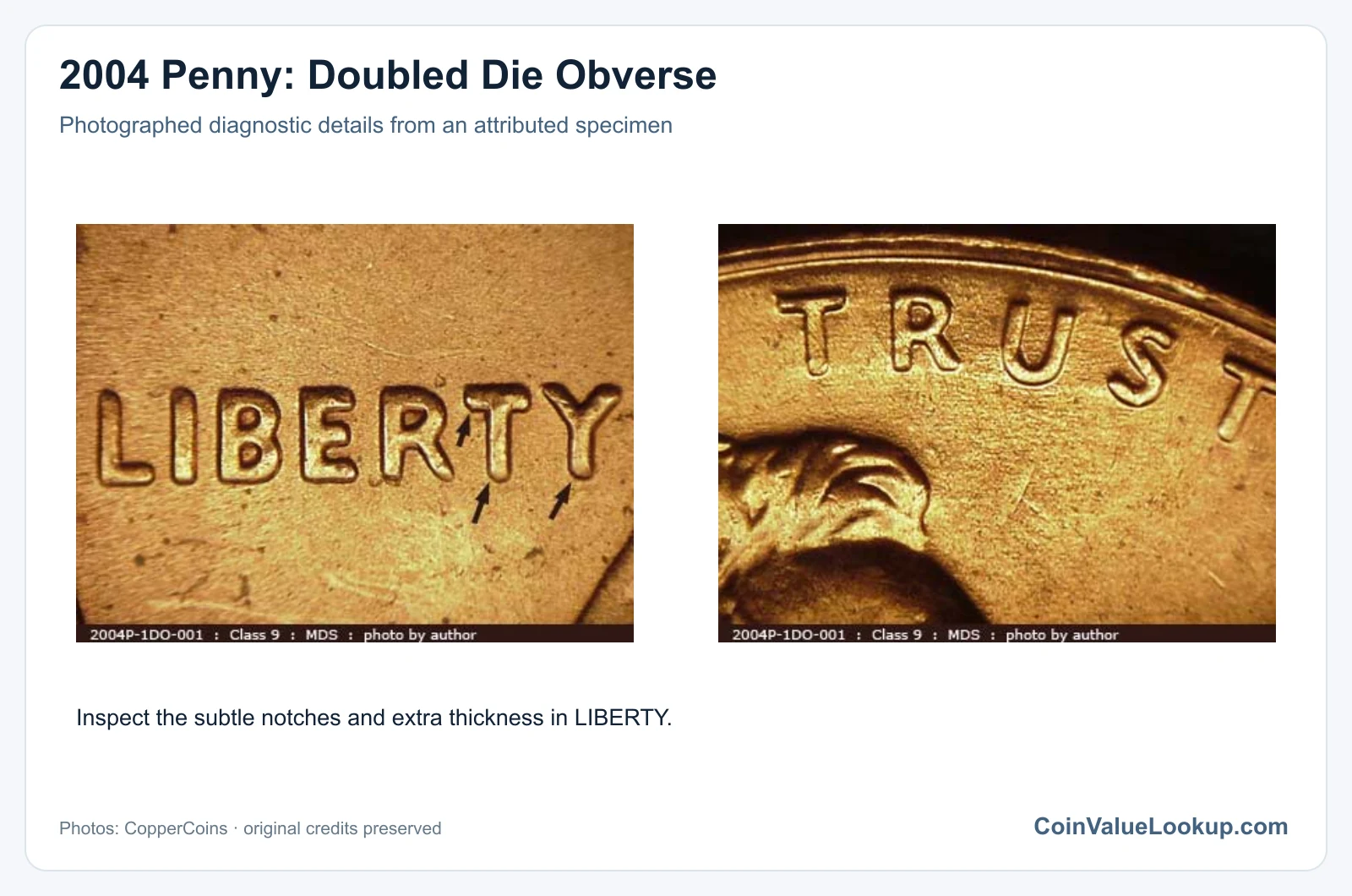 2004 Penny: Doubled Die Obverse with diagnostic detail