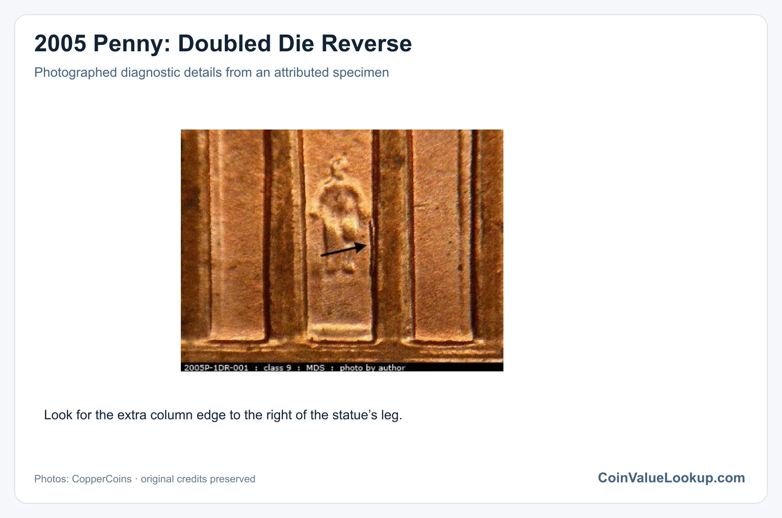 2005 Penny: Doubled Die Reverse with diagnostic detail