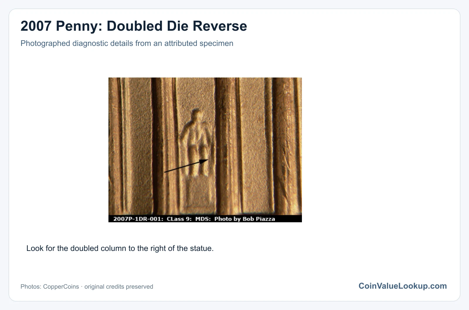 2007 Penny: Doubled Die Reverse with diagnostic detail
