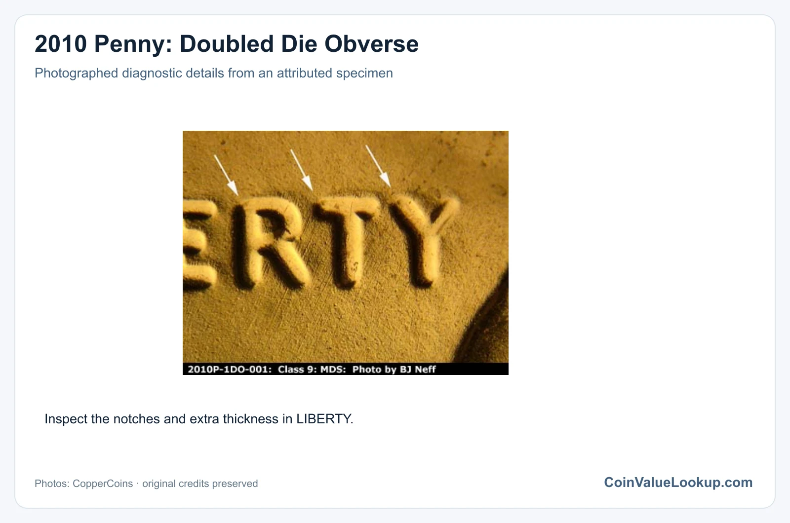 2010 Penny: Doubled Die Obverse with diagnostic detail