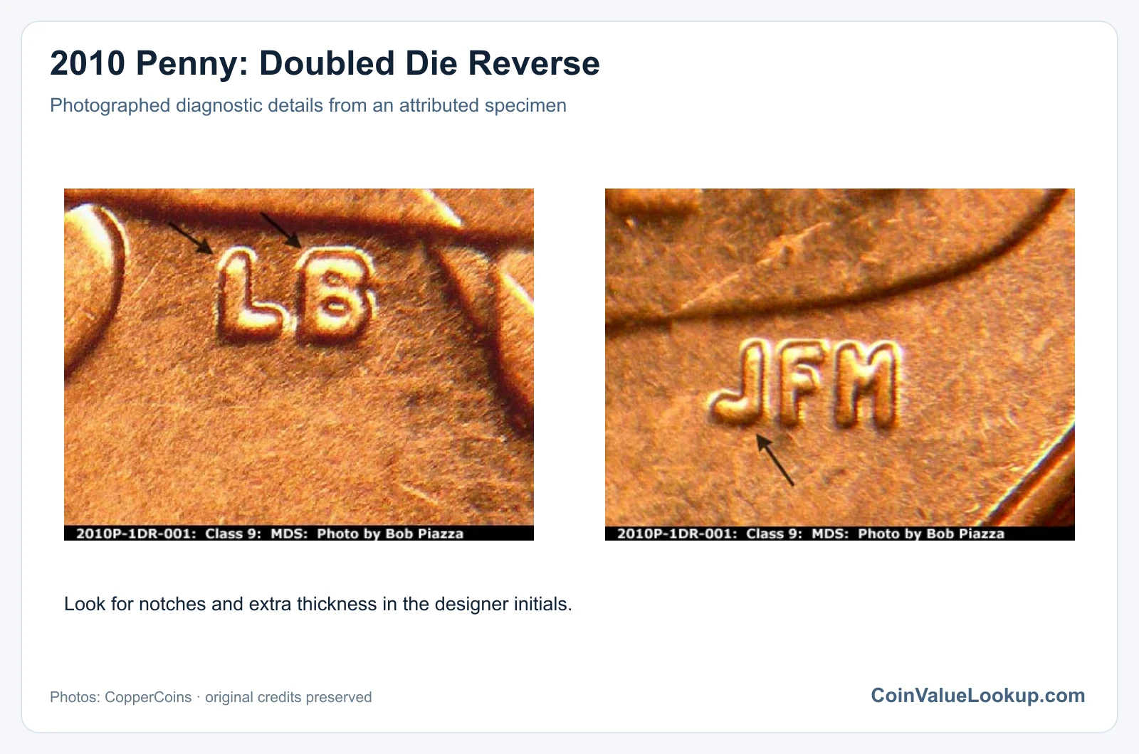 2010 Penny: Doubled Die Reverse with diagnostic detail