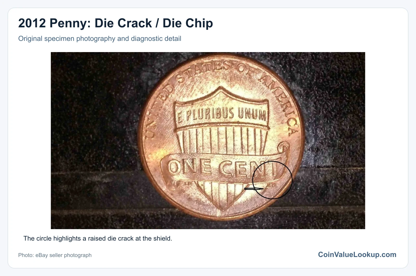 2012 Penny: Die Crack / Die Chip with diagnostic detail