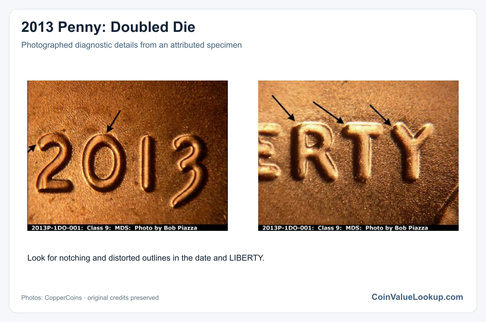 2013 Penny: Doubled Die with diagnostic detail