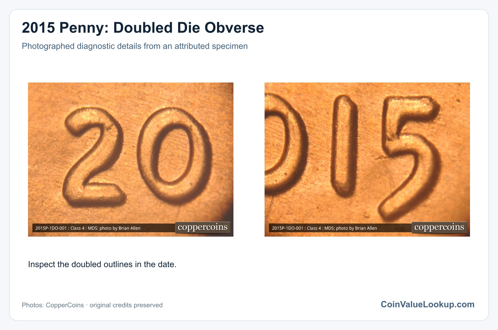 2015 Penny: Doubled Die Obverse with diagnostic detail
