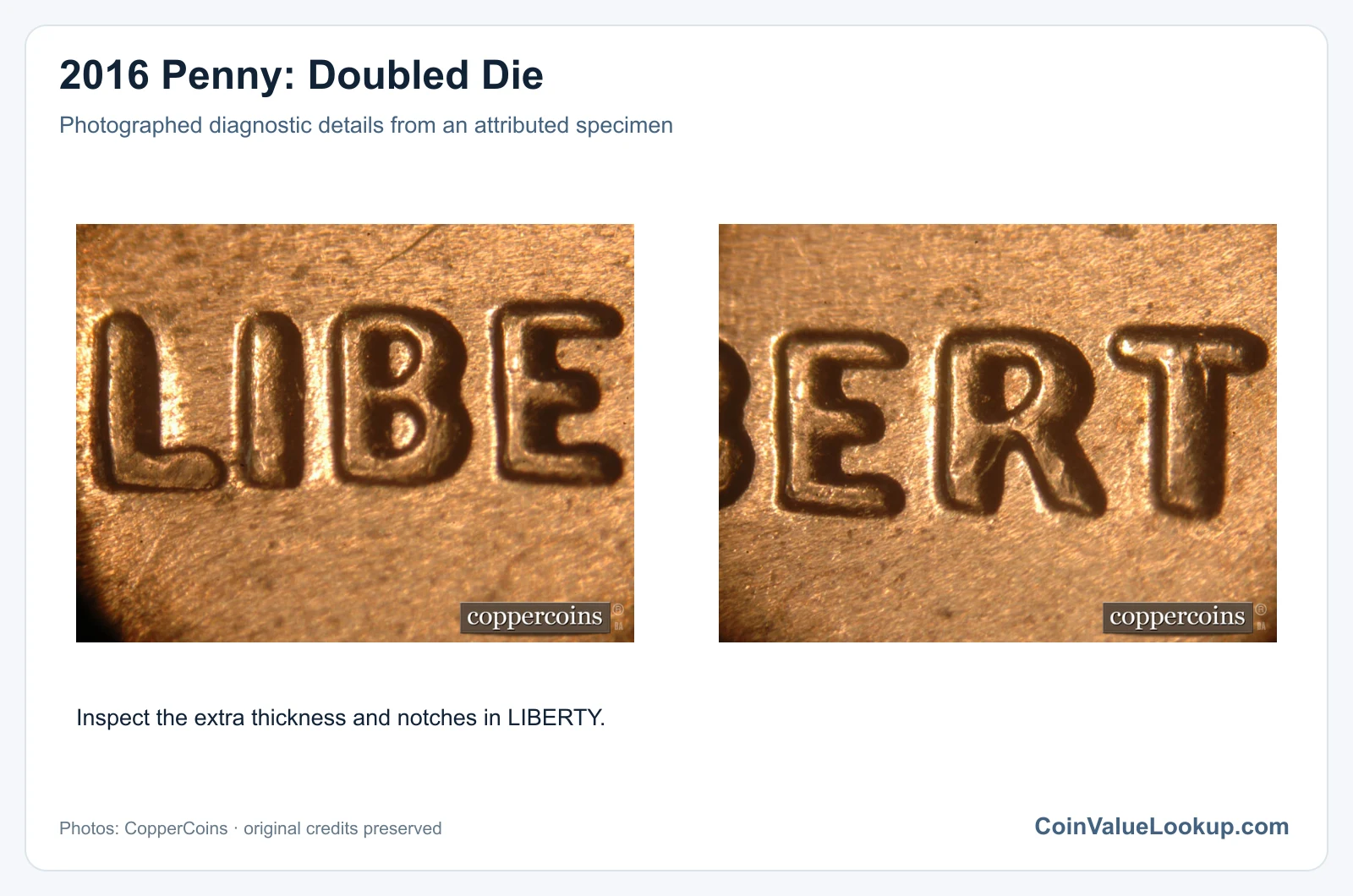 2016 Penny: Doubled Die with diagnostic detail