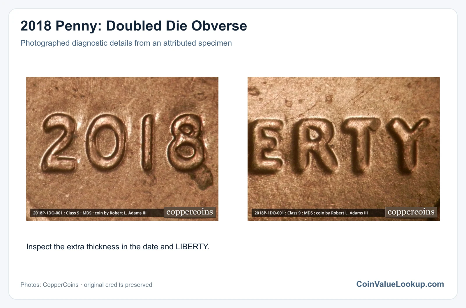 2018 Penny: Doubled Die Obverse with diagnostic detail