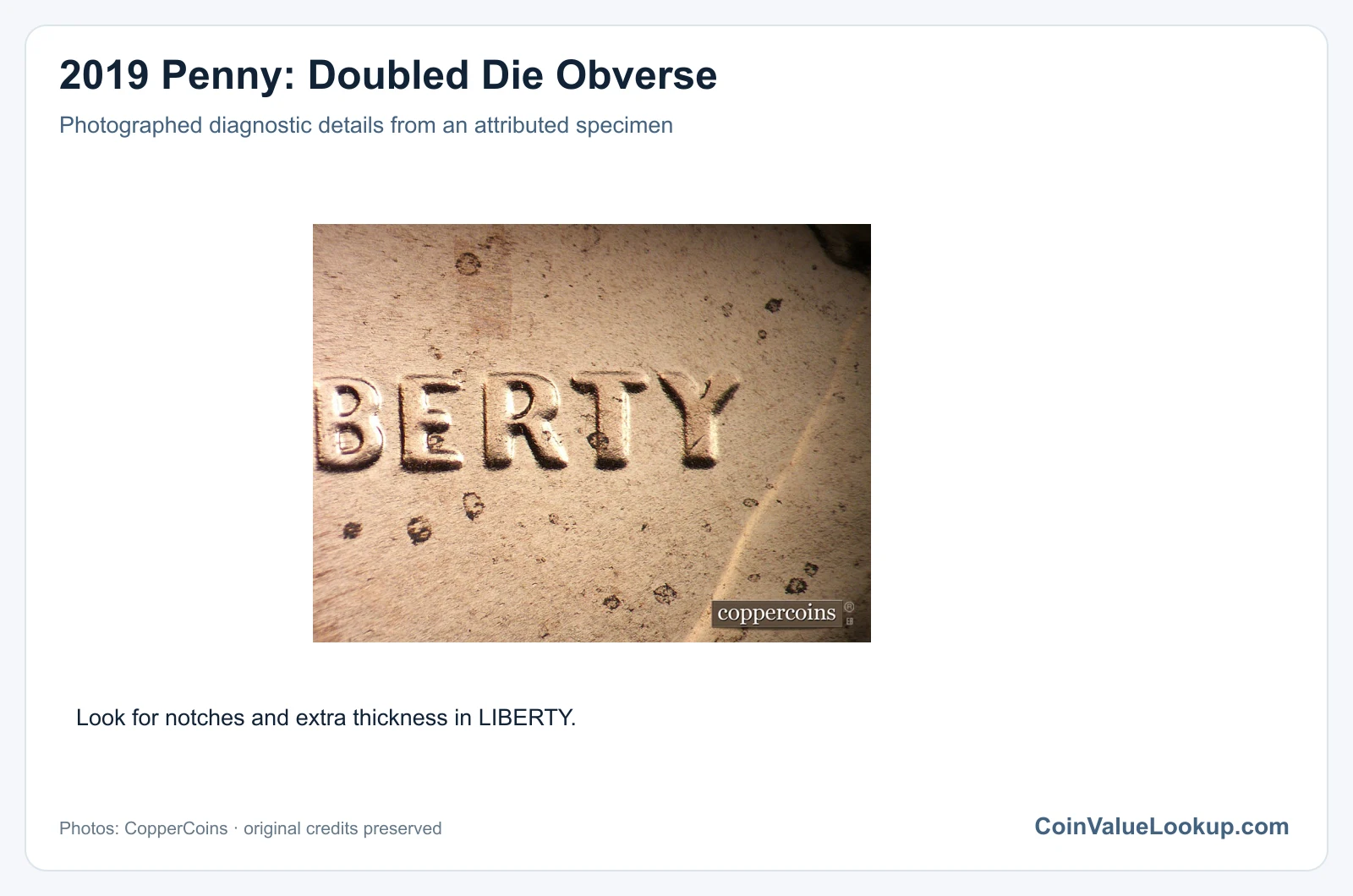 2019 Penny: Doubled Die Obverse with diagnostic detail