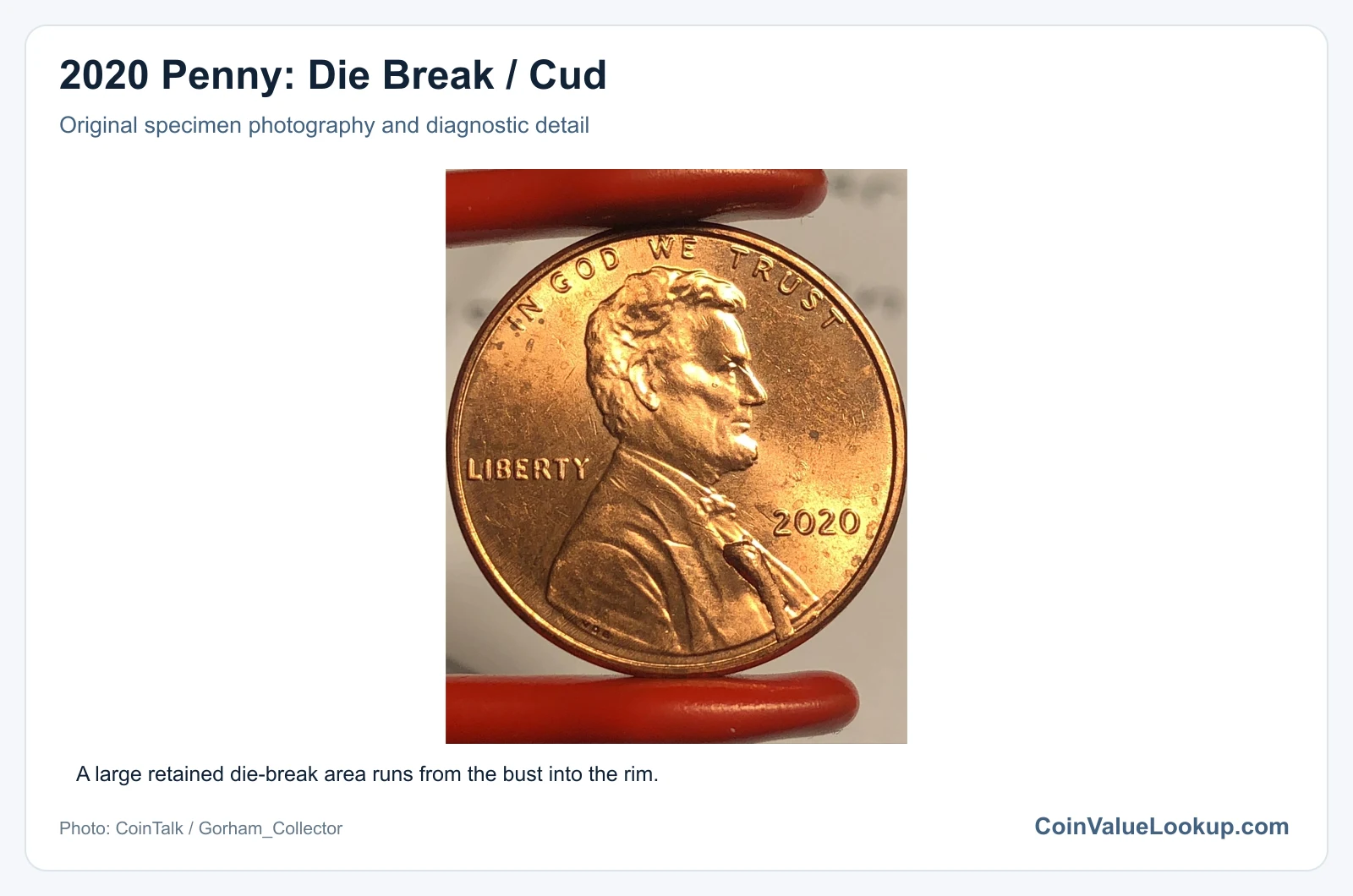 2020 Penny: Die Break / Cud with diagnostic detail
