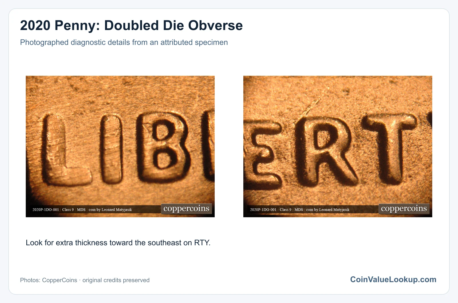 2020 Penny: Doubled Die Obverse with diagnostic detail