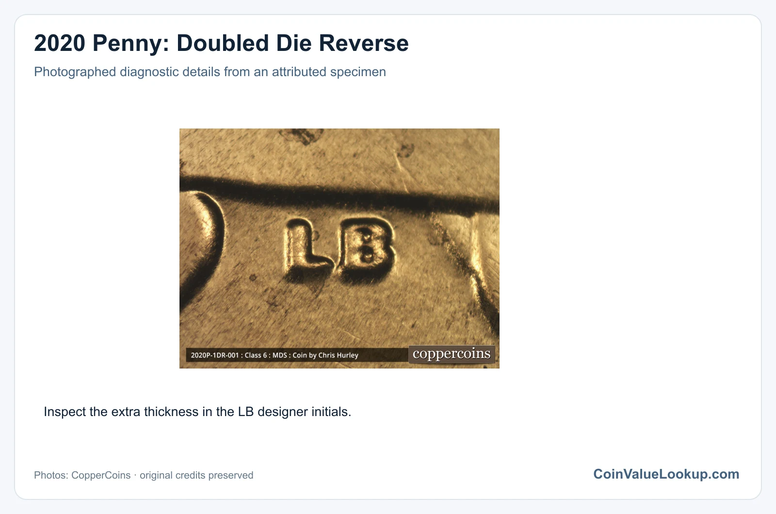 2020 Penny: Doubled Die Reverse with diagnostic detail