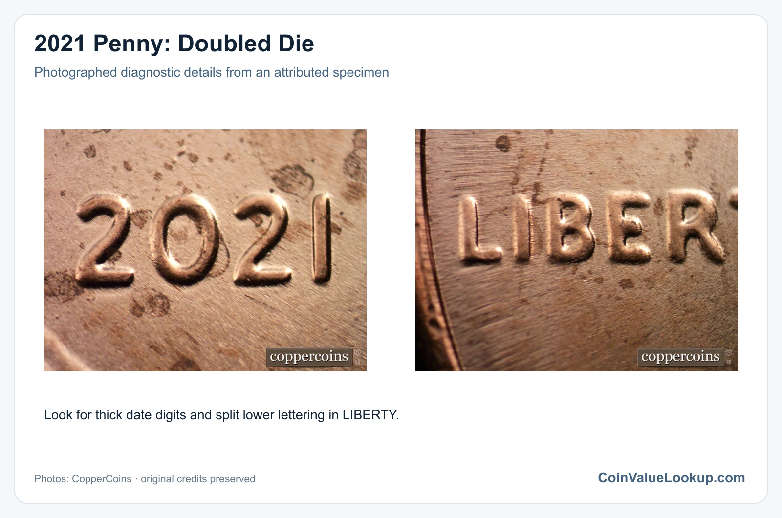 2021 Penny: Doubled Die with diagnostic detail