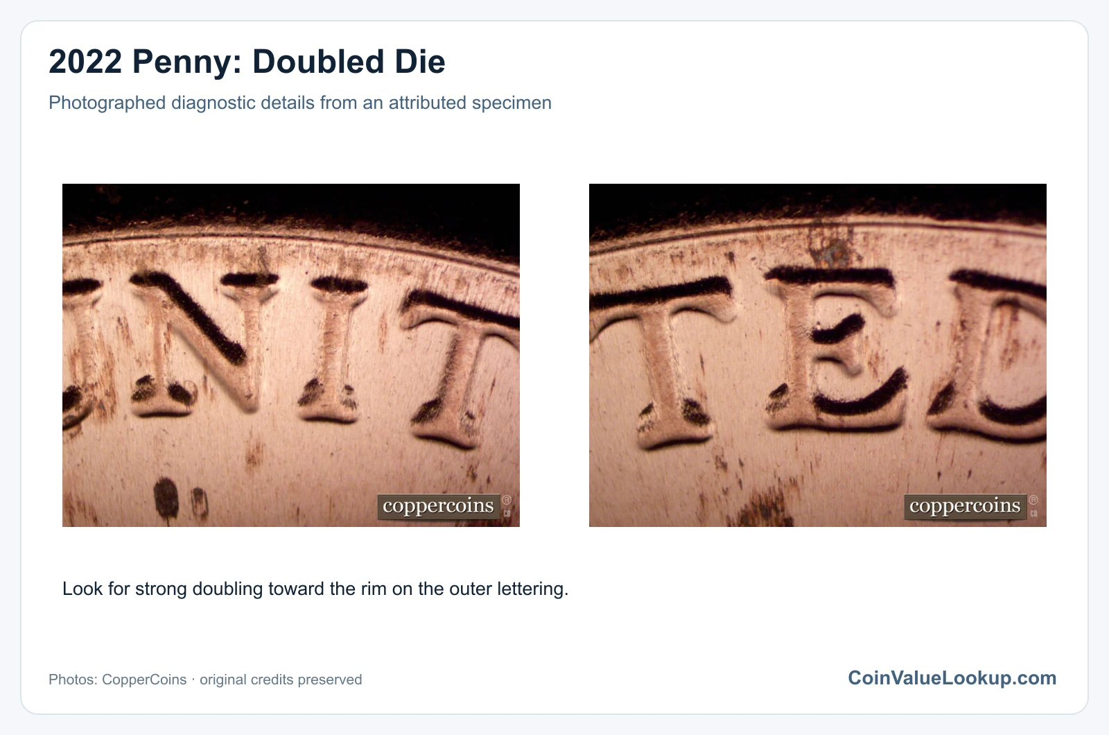 2022 Penny: Doubled Die with diagnostic detail