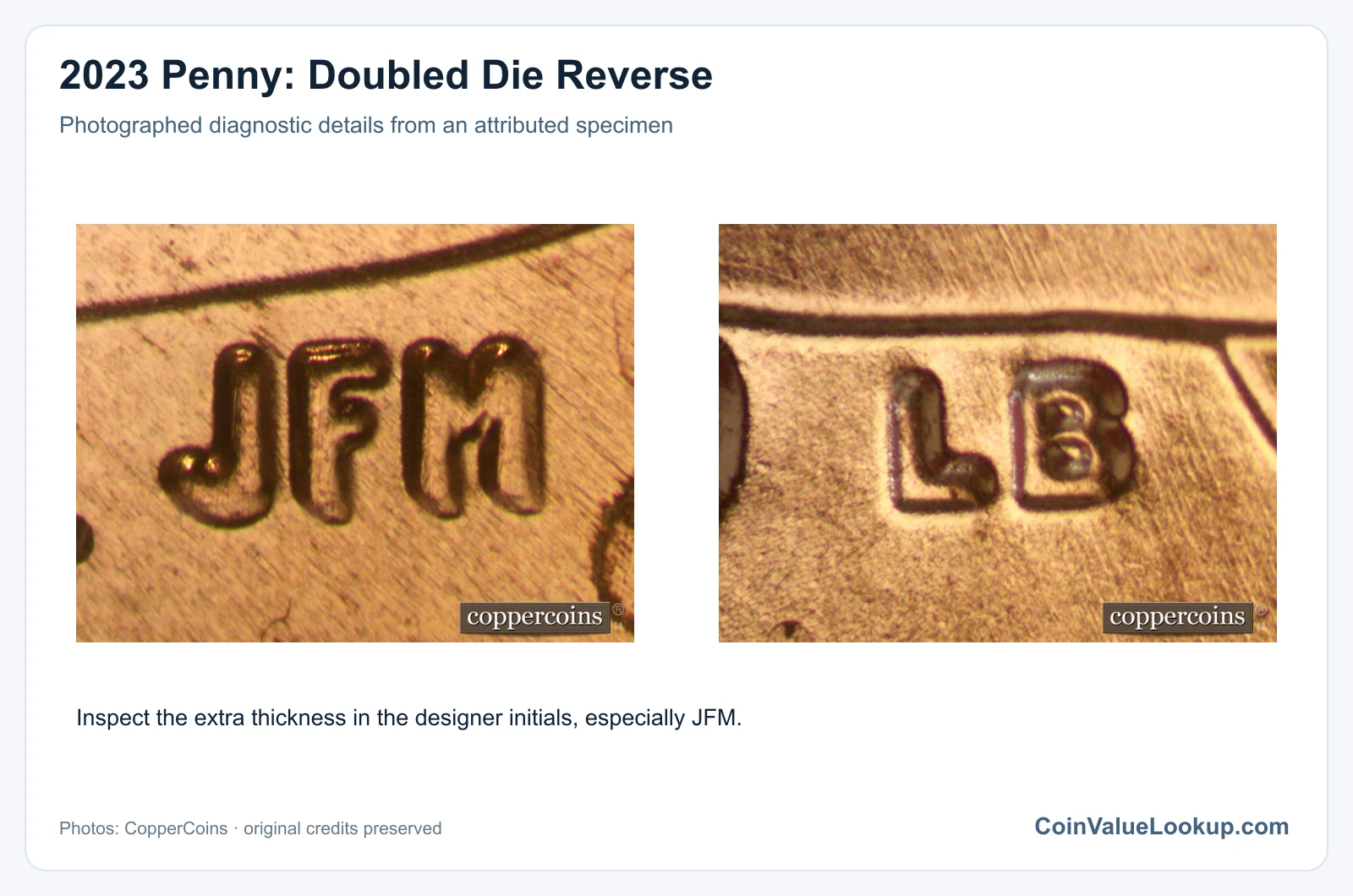 2023 Penny: Doubled Die Reverse with diagnostic detail