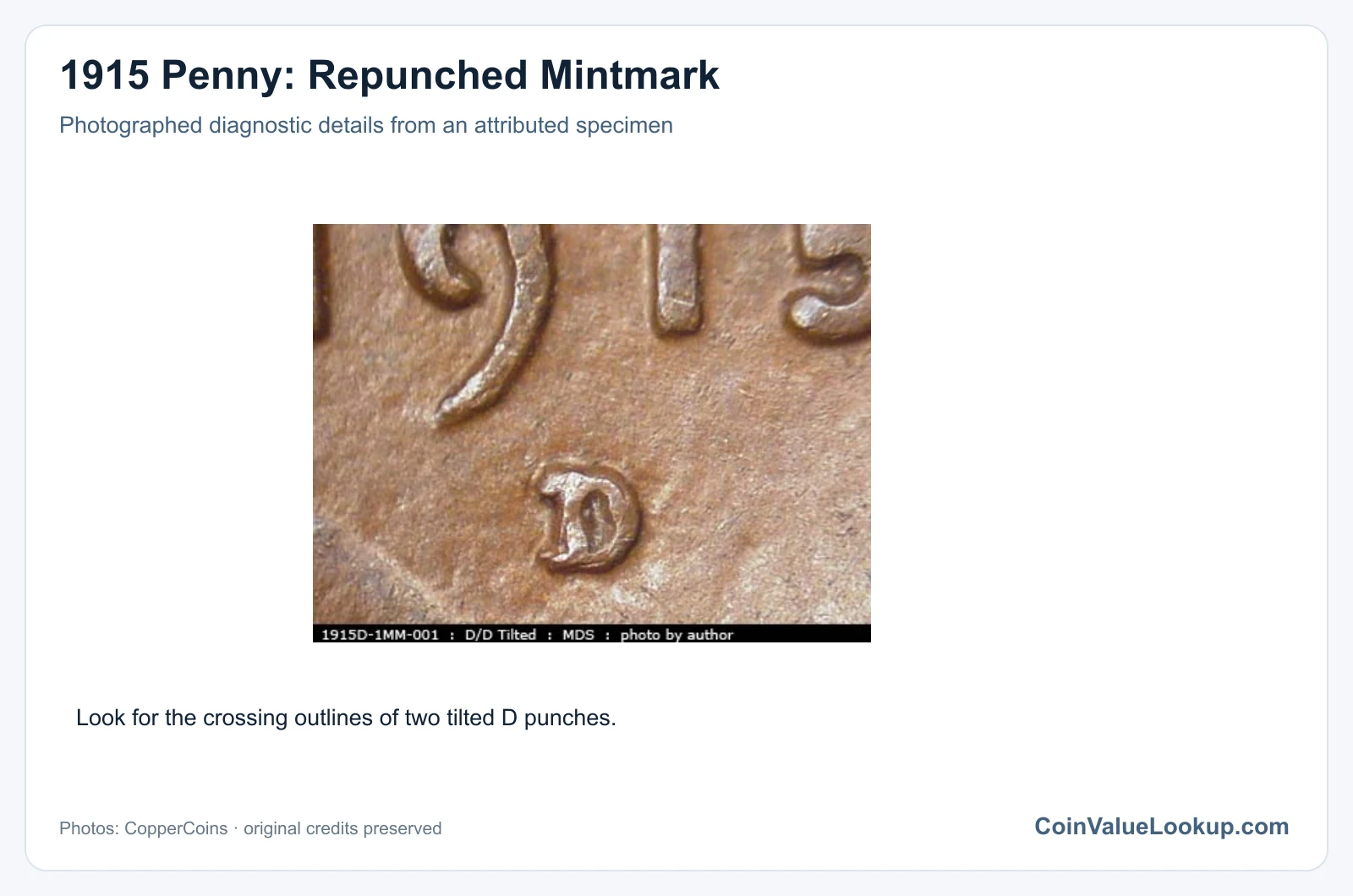 1915 Penny: Repunched Mintmark with diagnostic detail