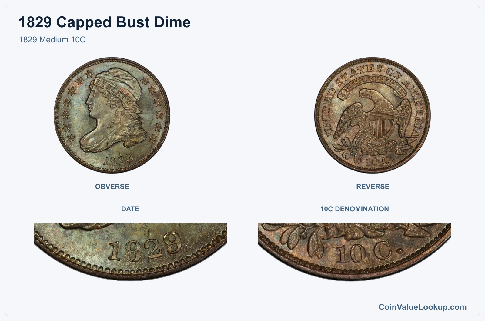 1829 Medium 10C real specimen with date, 10c denomination closeups