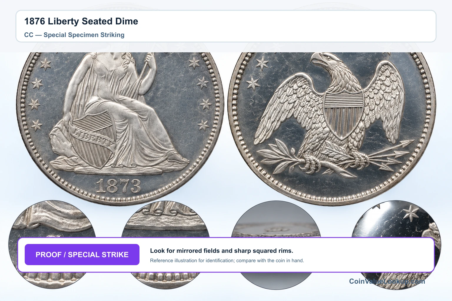 1876 Liberty Seated Dime — CC — Special Specimen Striking