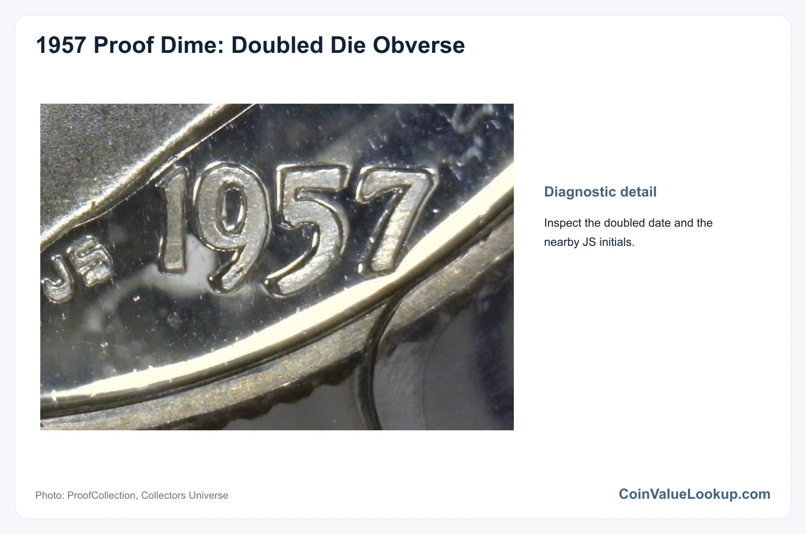 1957 Dime: Error List / Proof Doubled Die Obverse