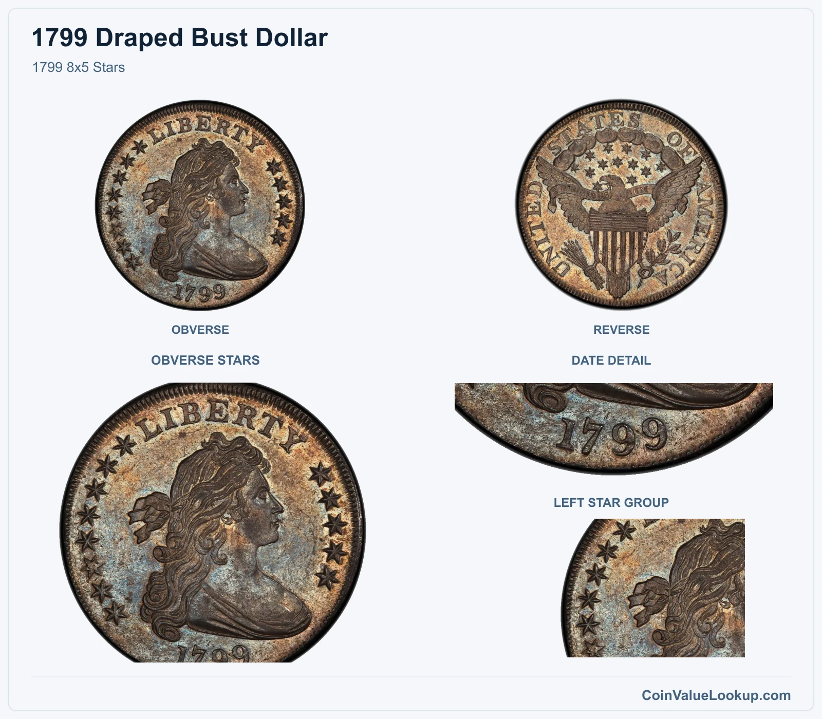 1799 8x5 Stars with obverse stars and date details