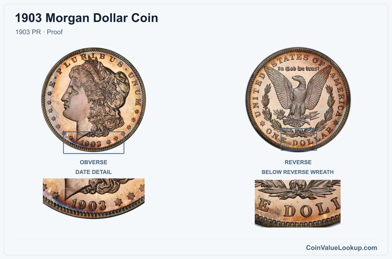 1903 Morgan Silver Dollar Coin — 1903 PR, obverse and reverse, with date and mint-location details