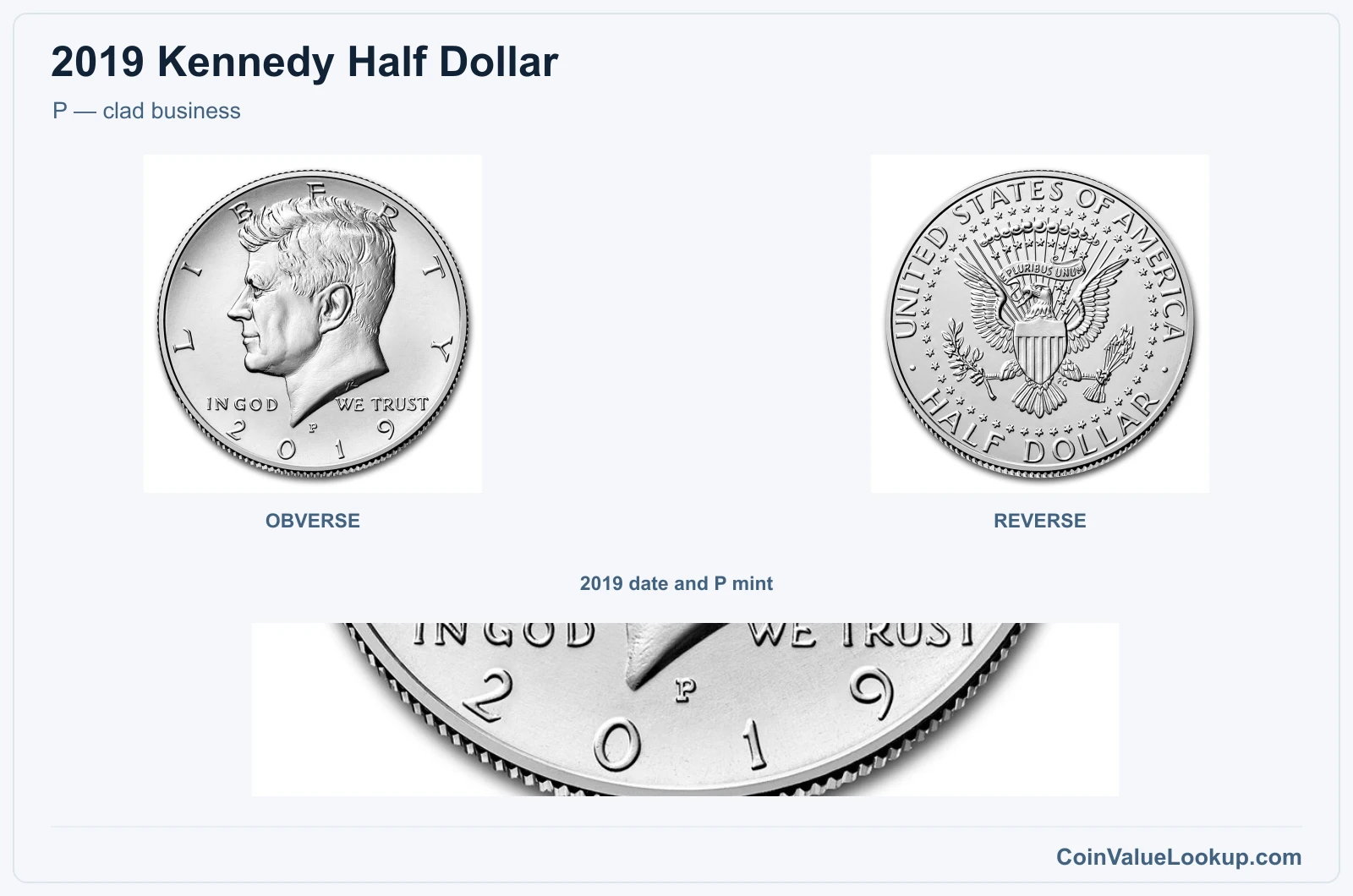 P — clad business real specimen with 2019 date and p mint closeups