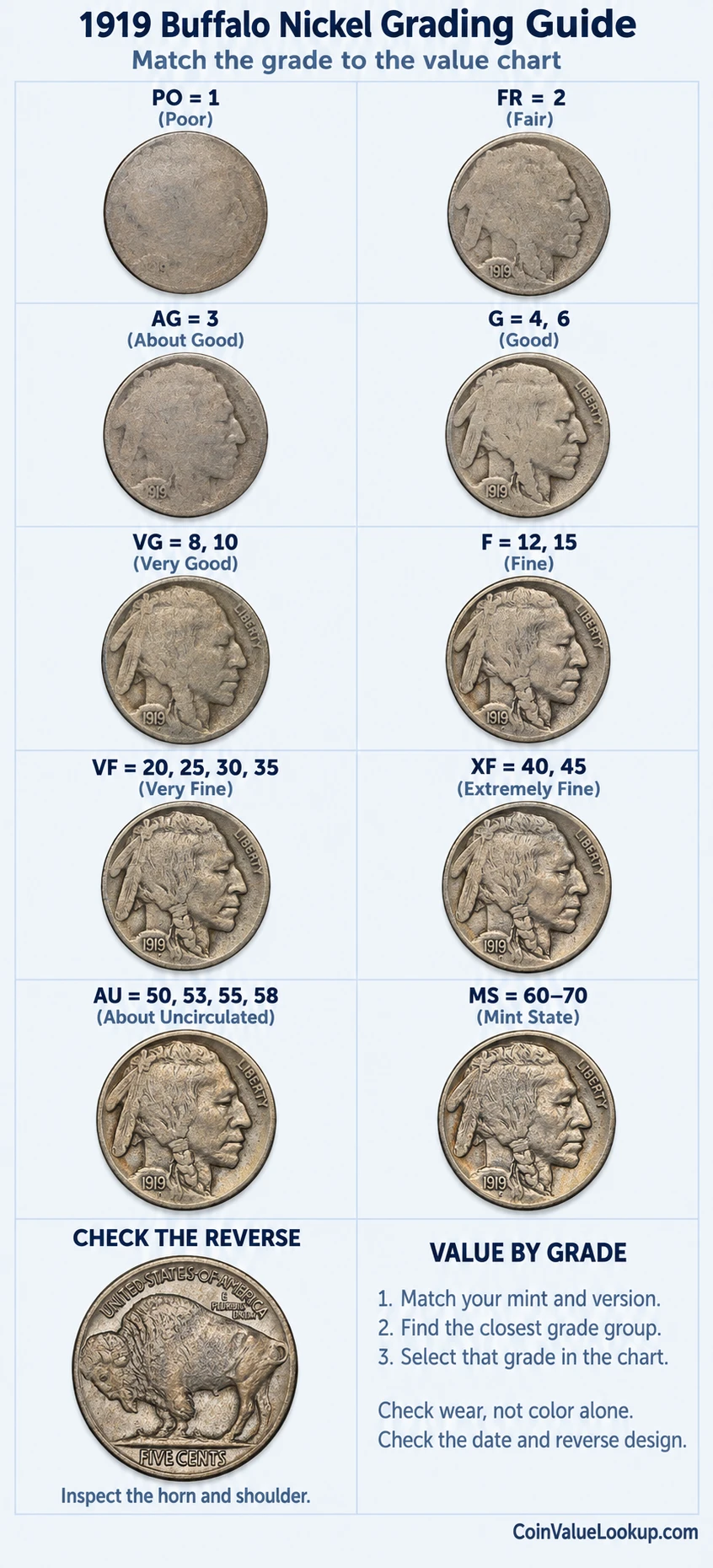 1919 Buffalo Nickel numeric grading guide