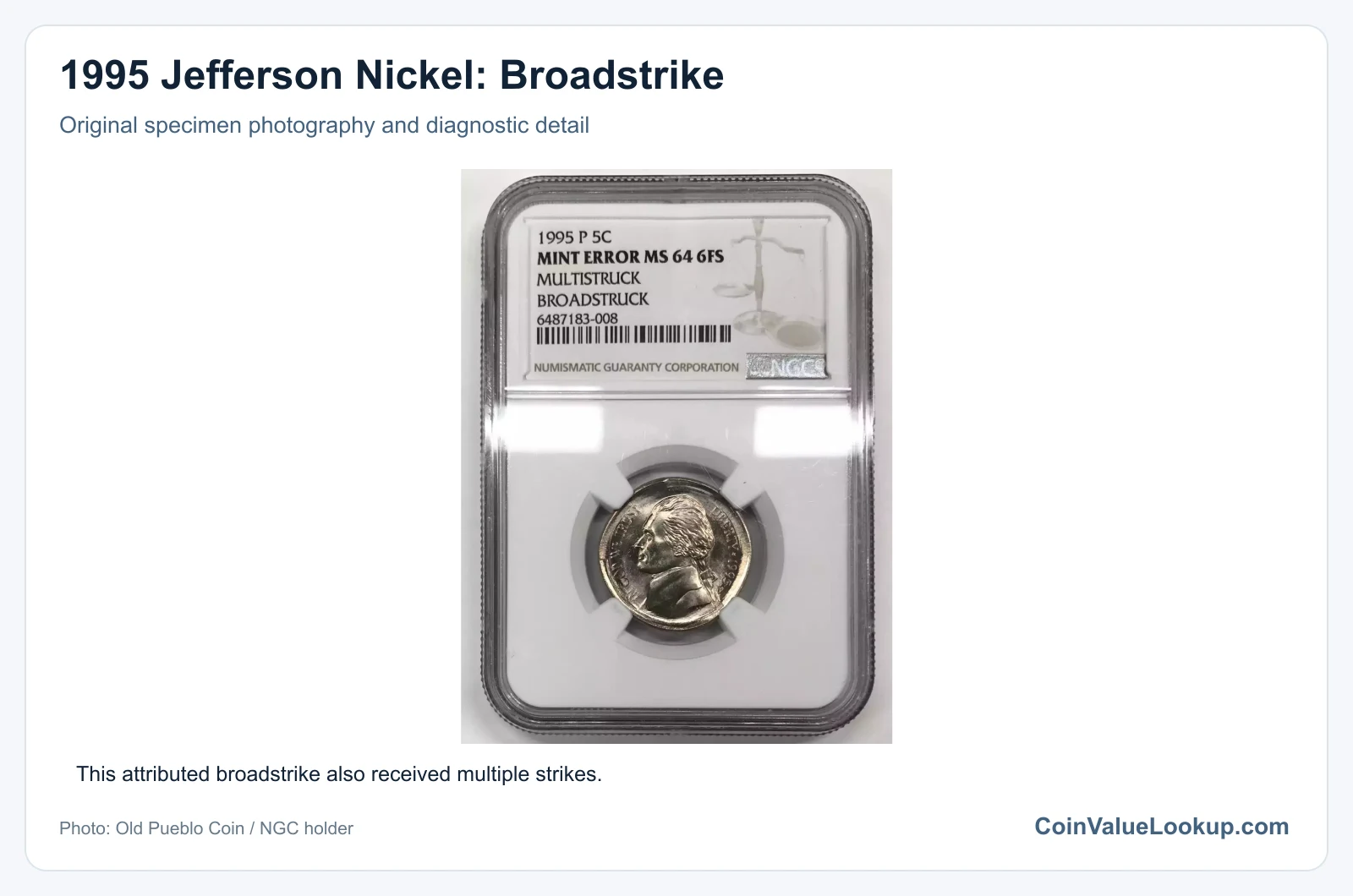 1995 Jefferson Nickel: Broadstrike with diagnostic detail