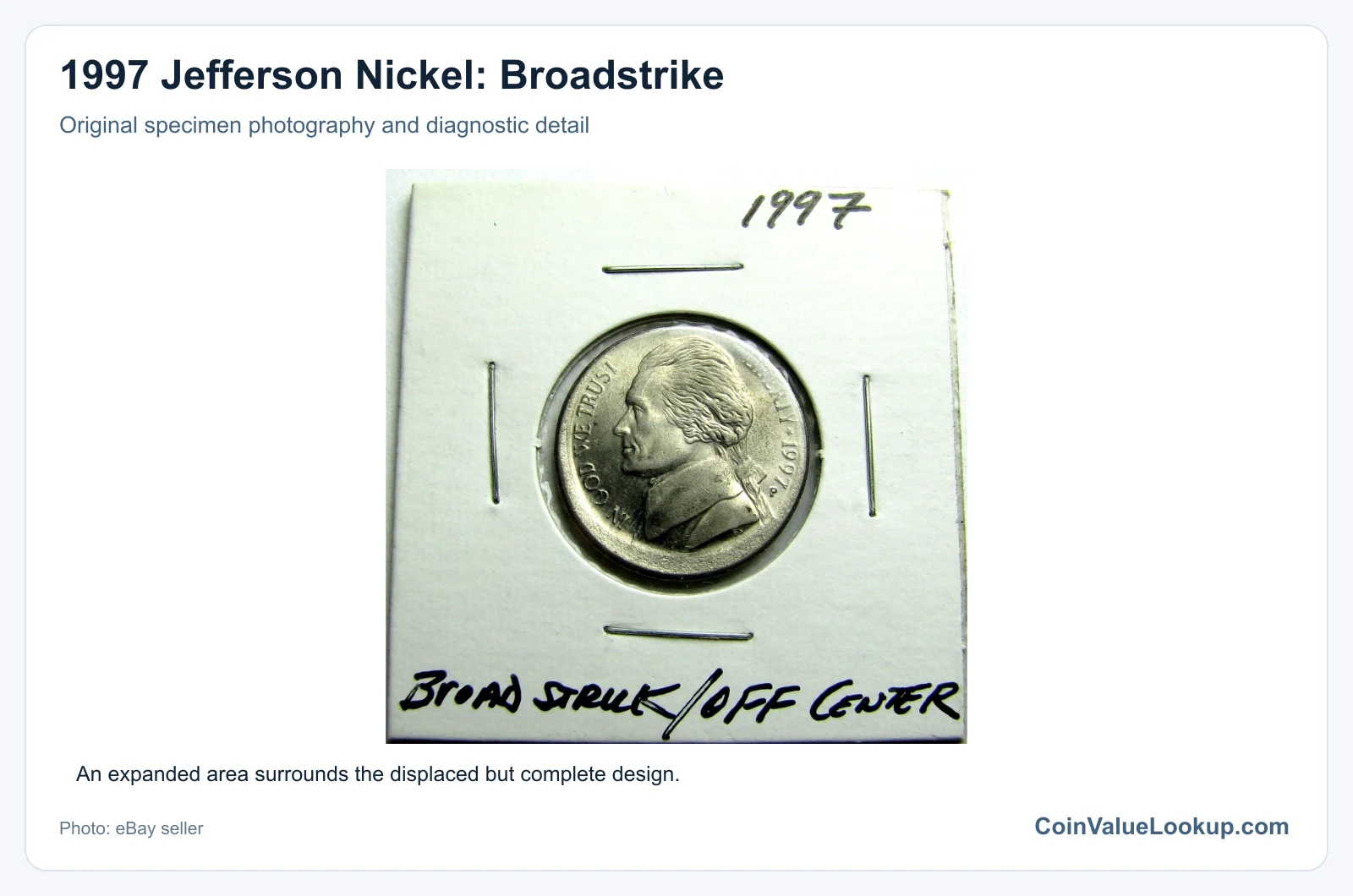 1997 Jefferson Nickel: Broadstrike with diagnostic detail