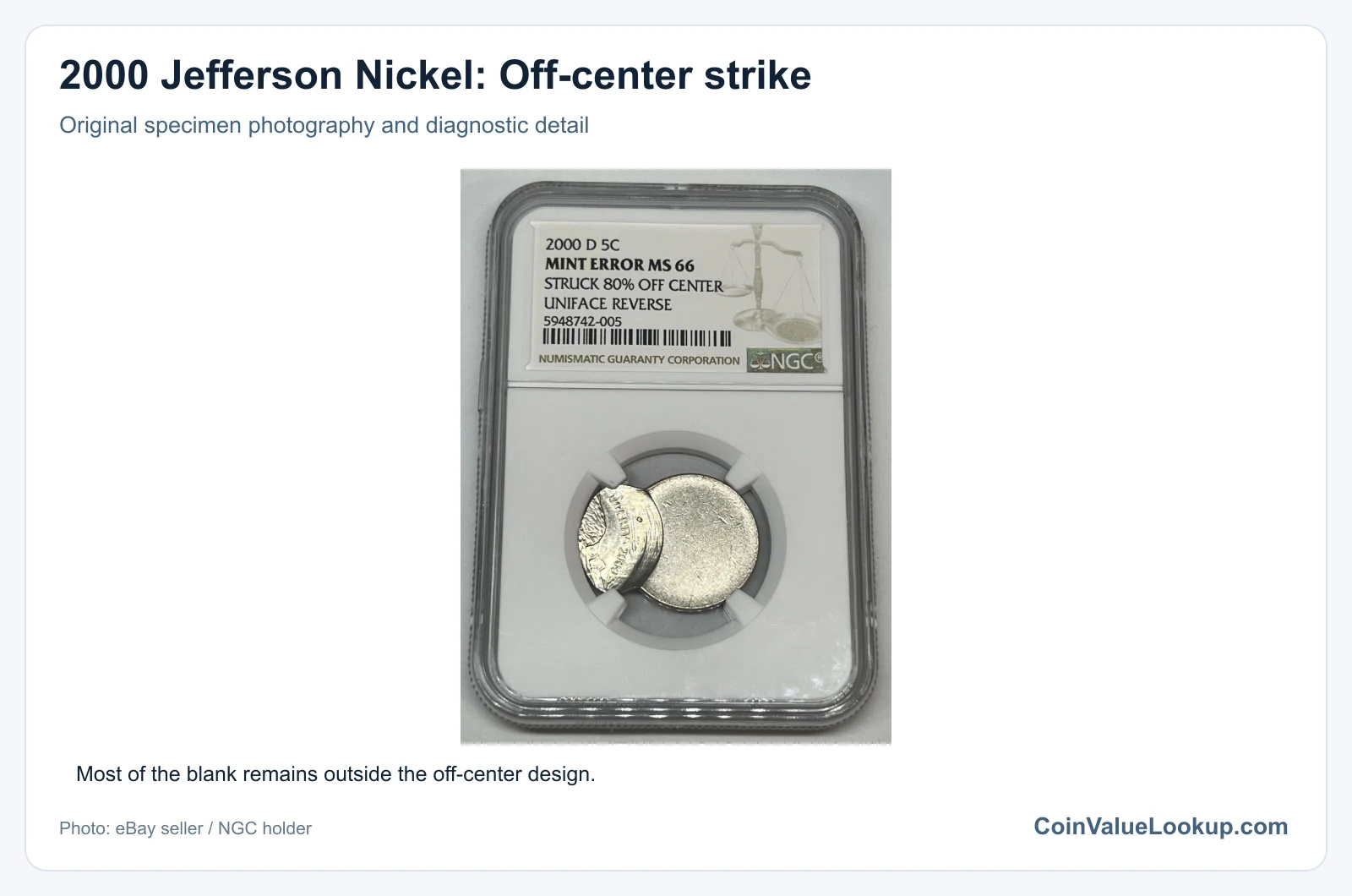2000 Jefferson Nickel: Off-center strike with diagnostic detail