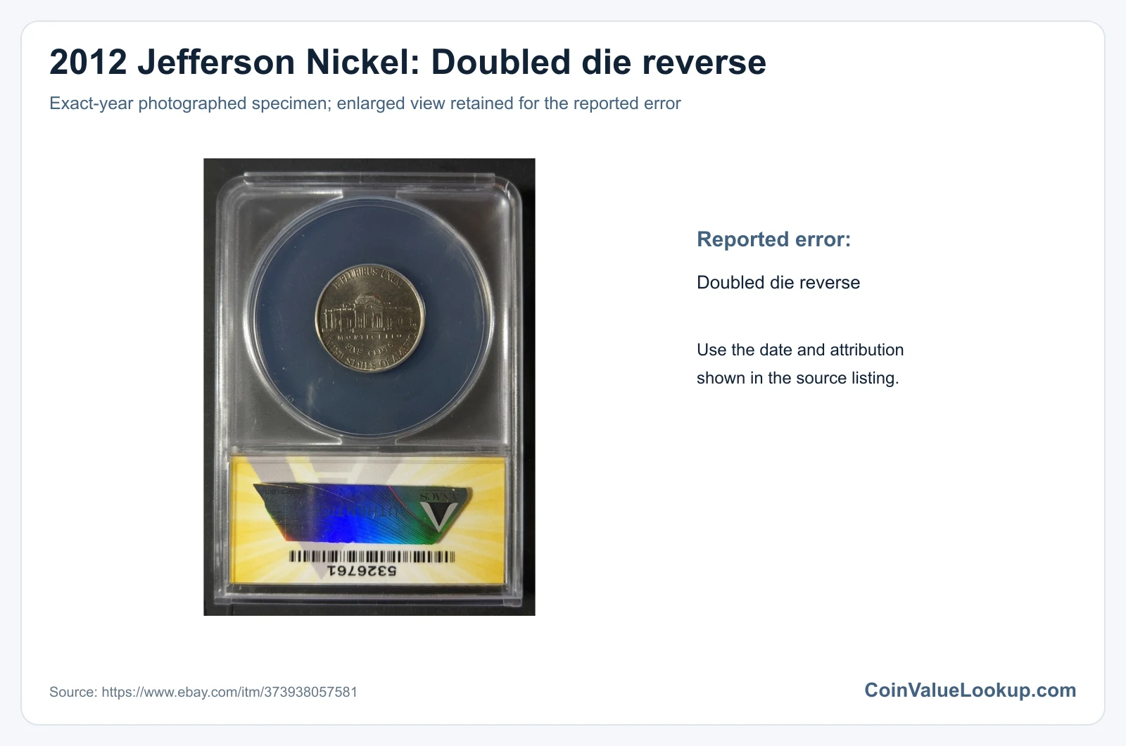 2012 Nickel: Error List / Doubled die reverse
