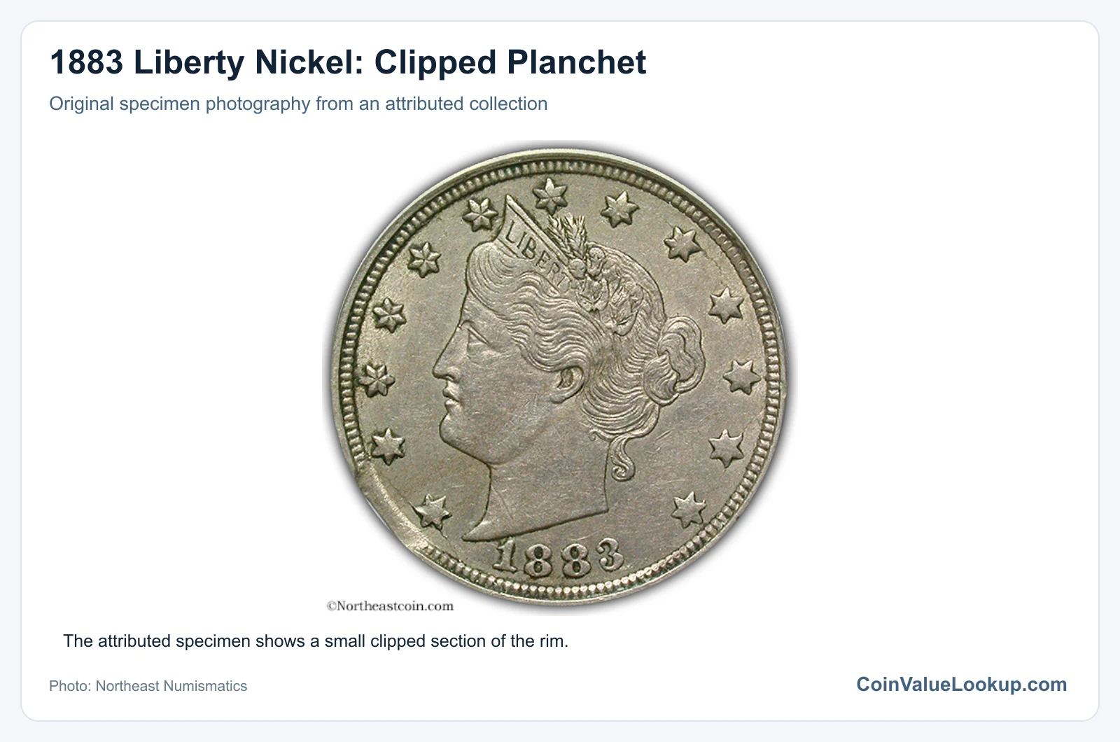 1883 Liberty Nickel: Clipped Planchet